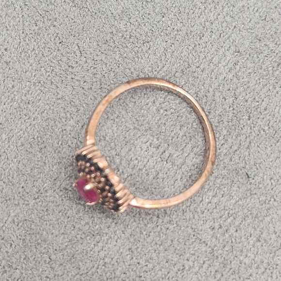 Ruby Pear Halo Ring 6.5 Sterling Silver 925 Black Diamonds Statement Whimsigoth - Picture 8 of 11